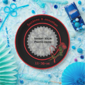 Rode Rozen Hart Zwart Gepersonaliseerde Trouwfoto Papieren Bordje (Feest)