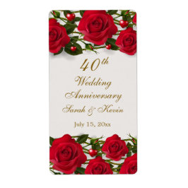 Rode rozen & harten 40e bruiloft Jubileum Etiket