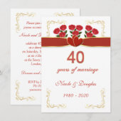 Rode rozen, harten 40ste Jubileum voor bruiloft Kaart (Voorkant / Achterkant)