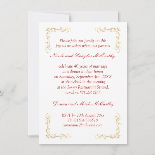 Rode rozen, harten 40ste Jubileum voor bruiloft Kaart (Achterkant)