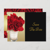 Rode Rozen & Harten, Goud & Zwarte Bruiloft Aankondigingskaart (Voorkant / Achterkant)