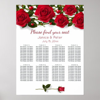 Rode rozen, harten Wedding 8 Tables Zitkast Poster