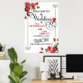 Rode rozen huwelijks welkom bord poster (Thuiskantoor)
