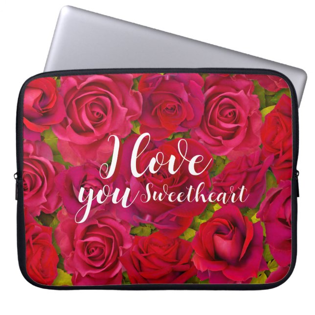 Rode Rozen Ik Hou van Jou Naam Laptop Sleeve (Voorkant)