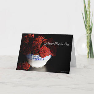 Rode Rozen in Blauw en Wit Bowl Moederdag Kaart