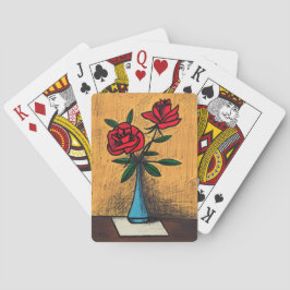 Rode rozen in blauwe vaas pokerkaarten