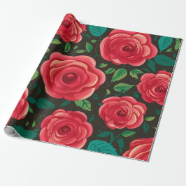 Rode rozen in bloei: een weelderige bloemenweergav cadeaupapier