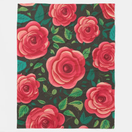 Rode rozen in bloei: een weelderige bloemenweergav fleece deken