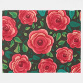 Rode rozen in bloei: een weelderige bloemenweergav fleece deken (Voorkant (Horizontaal))