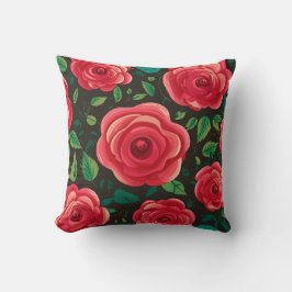 Rode rozen in bloei: een weelderige bloemenweergav kussen