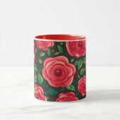 Rode rozen in bloei: een weelderige bloemenweergav mok (Midden)