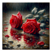 Rode rozen in de regen perfect poster (Voorkant)