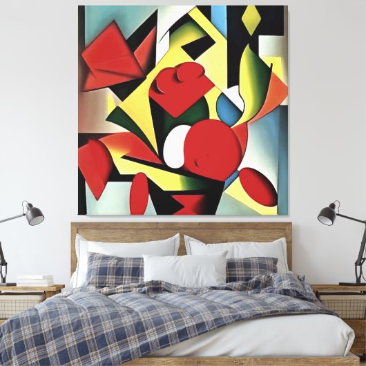 Rode rozen in een Abstracte rode bloedvaas Canvas Afdruk (Insitu (Slaapkamer))