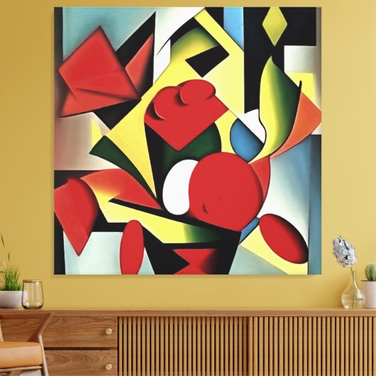 Rode rozen in een Abstracte rode bloedvaas Canvas Afdruk (Insitu (Woonkamer))