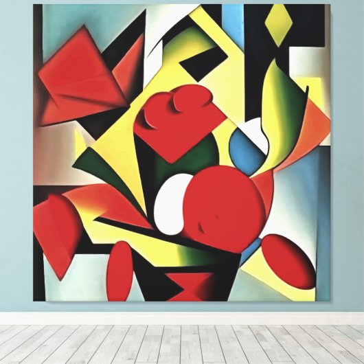 Rode rozen in een Abstracte rode bloedvaas Canvas Afdruk (Insitu (Houten vloer))