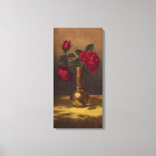 Rode rozen in een Japanse Vase op de goudvetstof Canvas Afdruk