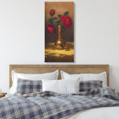 Rode rozen in een Japanse Vase op de goudvetstof Canvas Afdruk (Insitu (Slaapkamer))