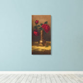 Rode rozen in een Japanse Vase op de goudvetstof Canvas Afdruk (Insitu (Houten vloer))