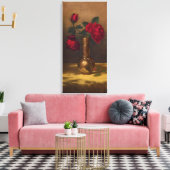 Rode rozen in een Japanse Vase op de goudvetstof Canvas Afdruk (Insitu (Woonkamer))