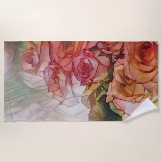 Rode rozen in ontappend zonlicht strandlaken (Voorkant)