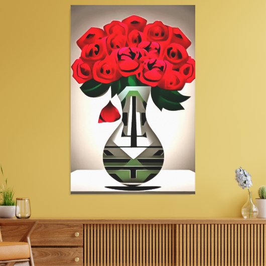 Rode rozen in vase Art Deco Abstracte kunst Canvas Afdruk (Insitu (Woonkamer))