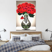 Rode rozen in vase Art Deco Abstracte kunst Canvas Afdruk (Insitu (Slaapkamer))