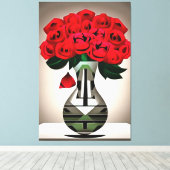 Rode rozen in vase Art Deco Abstracte kunst Canvas Afdruk (Insitu (Houten vloer))