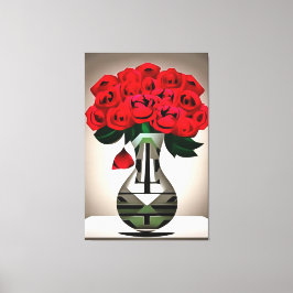 Rode rozen in vase Art Deco Abstracte kunst Canvas Afdruk