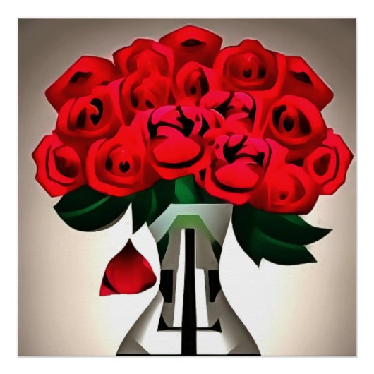 Rode rozen in vase Art Deco Abstracte kunst Perfect Poster (Voorkant)