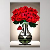 Rode rozen in vase Art Deco Abstracte kunst Poster (Voorkant)