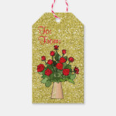 Rode rozen in Vase Gold Faux Glitter Cadeaulabel (Voorkant)