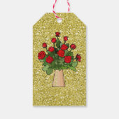 Rode rozen in Vase Gold Faux Glitter Cadeaulabel (Achterkant)