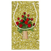 Rode rozen in Vase Gold Faux Glitter Klein Cadeauzakje (Achterkant)