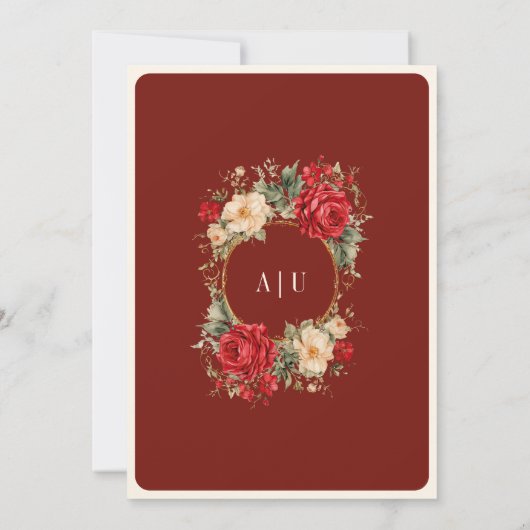 Rode Rozen Ivoor Bloemen Crème Goud Moslim Bruilof Kaart (Achterkant)