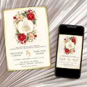 Rode Rozen Ivoor Bloemen Crème Goud Moslim Bruilof Kaart