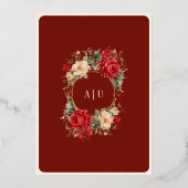 Rode Rozen Ivoor Bloemen Crème Moslim Bruiloft Gou Folie Uitnodiging (Achterkant)