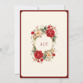 Rode Rozen Ivoor Bloemen Maroon Goud Moslim Bruilo Kaart (Achterkant)