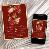 Rode Rozen Ivoor Bloemen Maroon Goud Moslim Bruilo Kaart