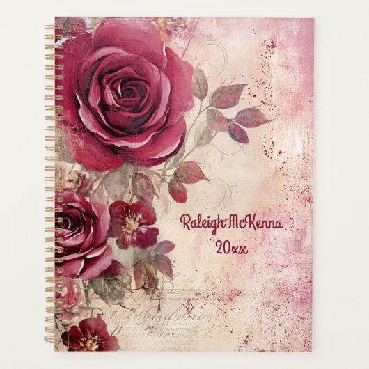 Rode Rozen Junk Journal Style Illustratie Classic Planner (Voorkant)