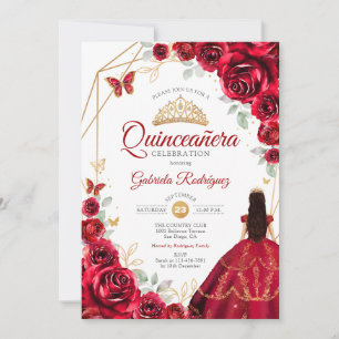 Rode Rozen Jurk Goud Wit Quinceanera Kaart