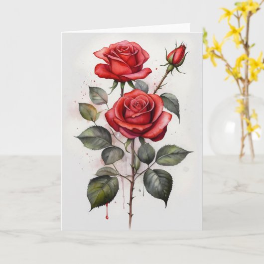 Rode rozen kaart (Gele Bloem)