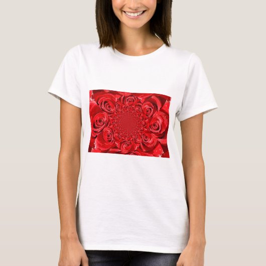 Rode Rozen Kaleidoscoop: Gelukkige Valentijnsdag K T-shirt (Voorkant)