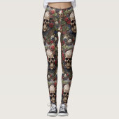 Rode rozen Keltische schedels Groene bladeren Natu Leggings (Voorkant)