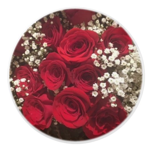 Rode Rozen Keramische Pull Knop (Voorkant)