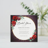 Rode rozen krans Moody Paarse gouden glitter bruid Kaart (Staand voorkant)