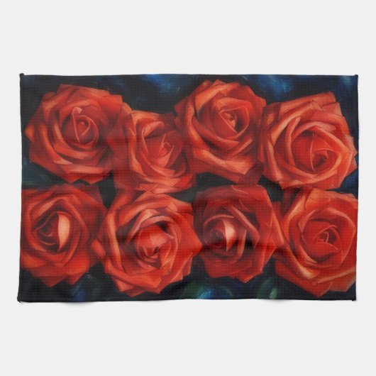 Rode Rozen Kunst Keukenhanddoek (Horizontaal)
