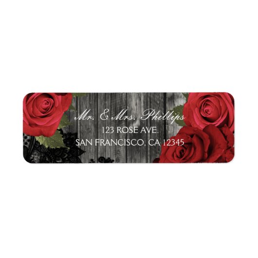 Rode Rozen Landelijke Zwarte Kant Trouw Favor Gesc Etiket (Voorkant)