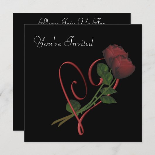 Rode rozen legant hart op uitnodiging op het zwart (Voorkant / Achterkant)