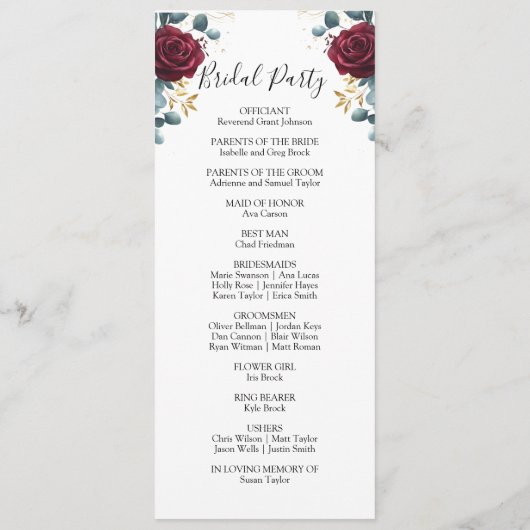 Rode Rozen Lente Zomer bruiloft Programmakaart (Achterkant)