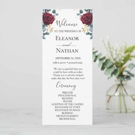 Rode Rozen Lente Zomer bruiloft Programmakaart (Staand voorkant)